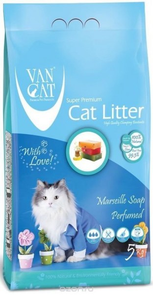 Наполнитель для кошачьего туалета Van Cat Комкующийся, без пыли с ароматом марсельского мыла фото