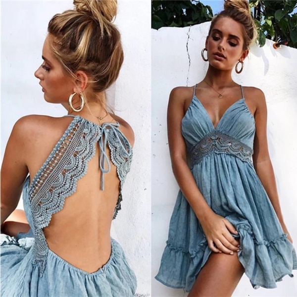 Сарафан Aliexpress Kenancy Boho Women Dresses New 2018 Summer Lace Sexy Club Spaghetti Strap