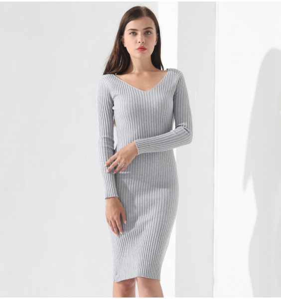 long v neck sweater dress