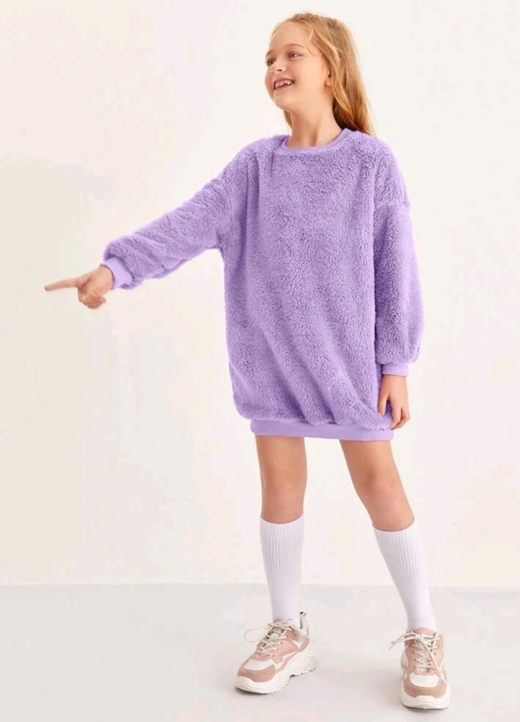 Платье детское SHEIN Girls Drop Shoulder Teddy Sweatshirt dress - «Платье  для модняшек😍💃за 4 доллара!» | отзывы