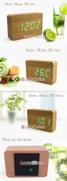 Часы-будильник Buyincoins Wood Green LED Office Desk Wooden Digital Alarm Clock 818 #15 фото