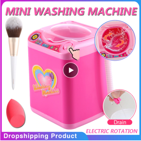 Мини-стиральная машинка Aliexpress Mini Simulation Pretend Toy Electric Cute Cosmetic Powder Puff Washing Machine Makeup Brushes Cleaner Washer Tool фото