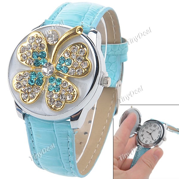 Наручные часы Tinydeal для девочек Cute Butterfly Design Flip Case Kids' Time Teacher Quartz Wristwatch Watch with Synthetic Strap WKD-107408