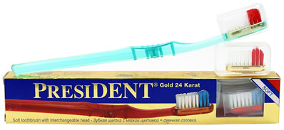 Зубная щетка  President gold soft с защитным чехлом и сменной насадкой в комплекте фото
